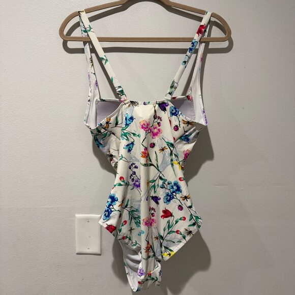 Betsey Johnson White Floral Bees 1 Piece Swimsuit Lined M - Picture 3 of 4